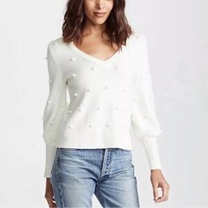 Madewell Bobble Dashwood V-Neck‎ Sweater in Coziest Yarn size XL in white